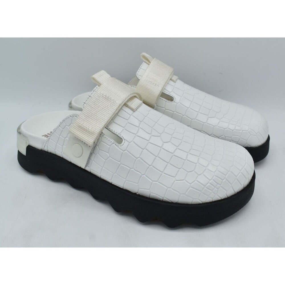 Sorel Womens Size 7.5 Viibe White Black Sea Salt Gum Slip On Croc Embossed Clogs - Picture 3 of 12